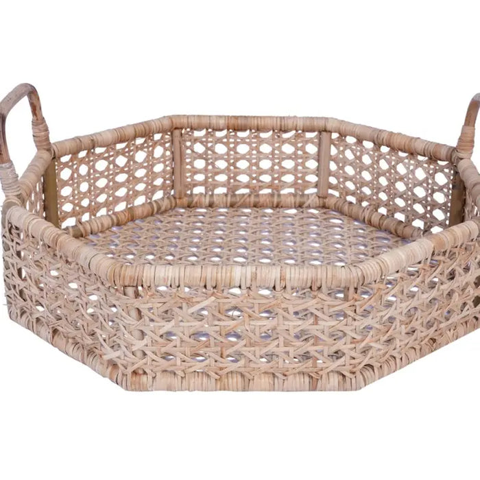 Hexagon Woven Cane Serving Tray