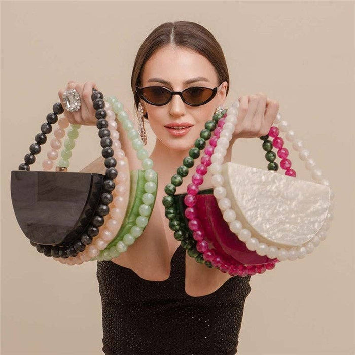 Pearlescent Acrylic Half Moon Beaded Evening Bag