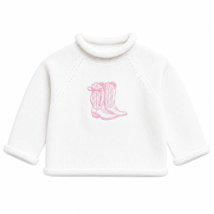 Magnolia Baby Darling Cowboy Boots Rollneck Sweater - Pink