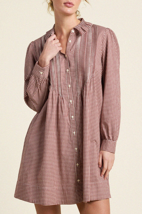 Birds of Paradis Olive Mahogany Check Dresss