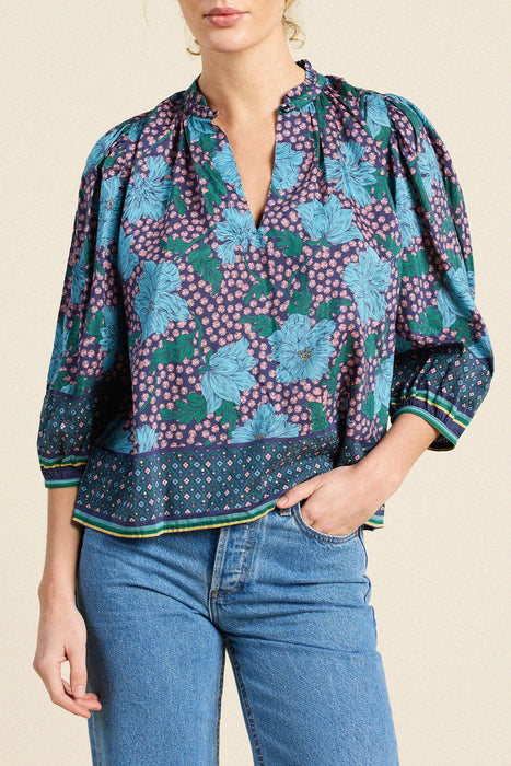 Birds of Paradis Orly Blouse Midnight Trellis
