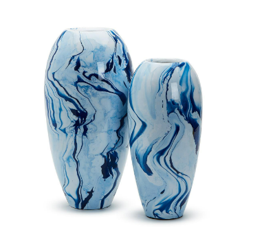 Twos Company Tall Enamel Vase with Blue Drip