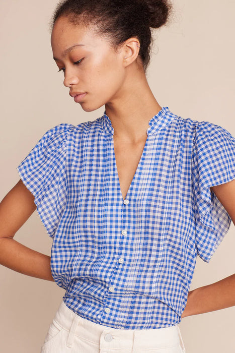 Birds of Paradis Cate Blouse (cobalt check)