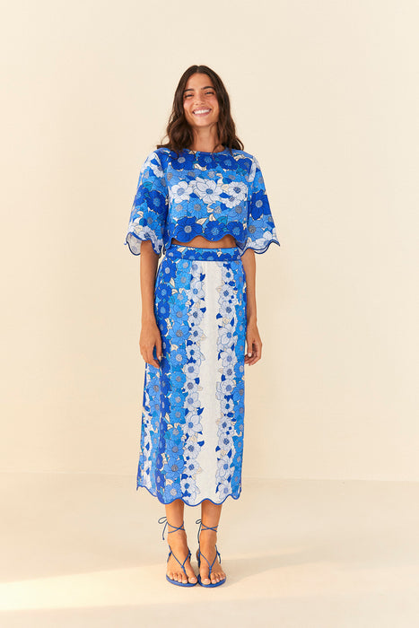 Farm Flower Stripes Midi Skirt