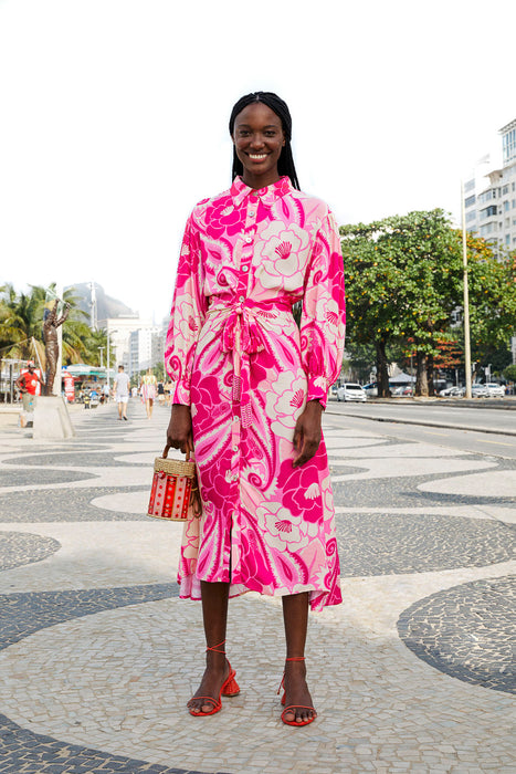Farm Tropical Groove Pink Midi Dress