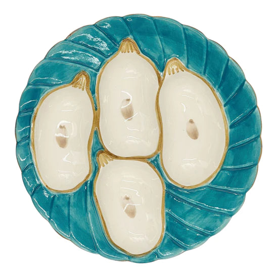 Abigails Oyster Plate Aqua W/ Gold