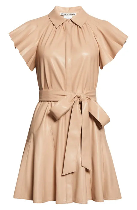 Alice and Olivia Flutter Sleeve Mini Dress (almond)