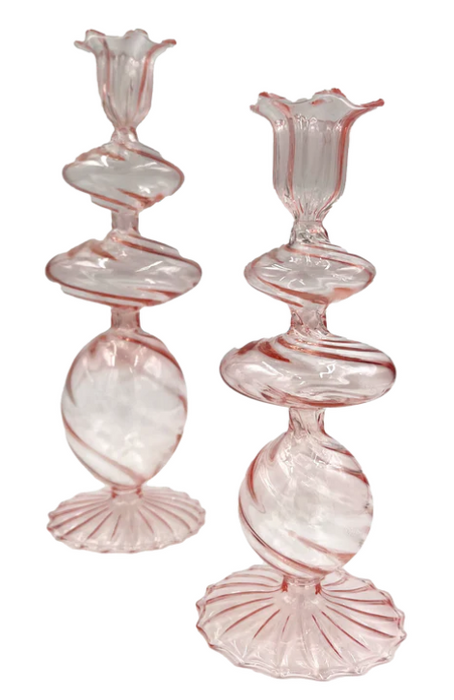 Abigails Pink Swirl Glass Candlestick (M)