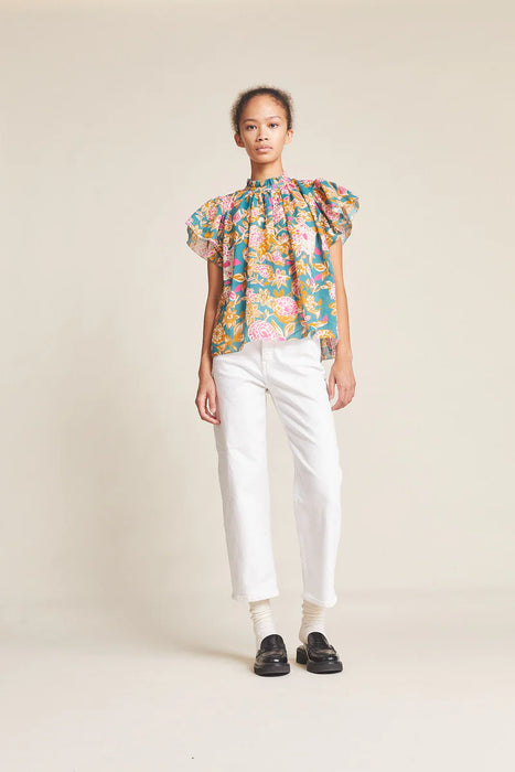 Trovata Carla Highneck Shirt (teal dahlia)