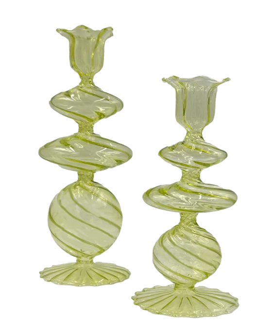 Abigails Green Swirl Glass Candlestick (M)